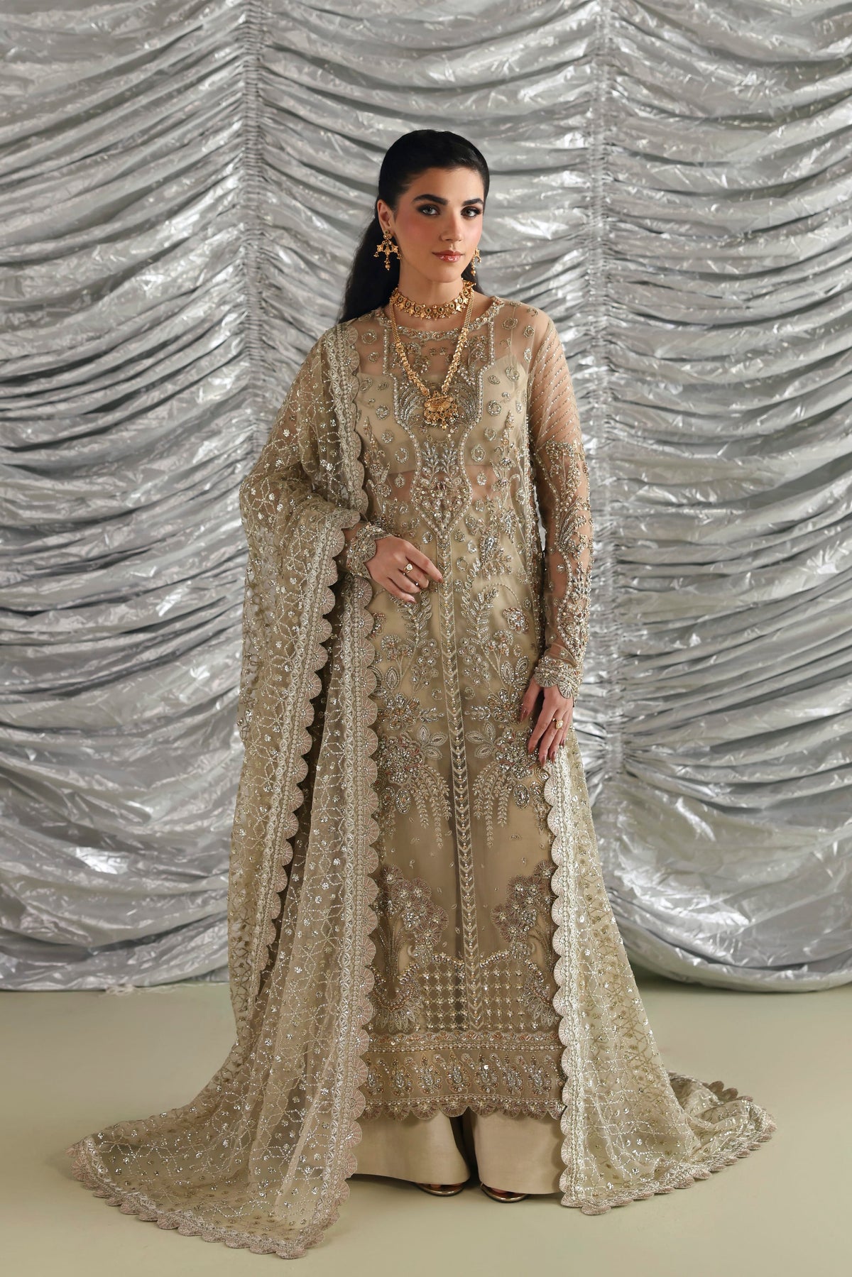 Akbar Aslam Roshanara hand-embellished net shirt with raw silk trouser