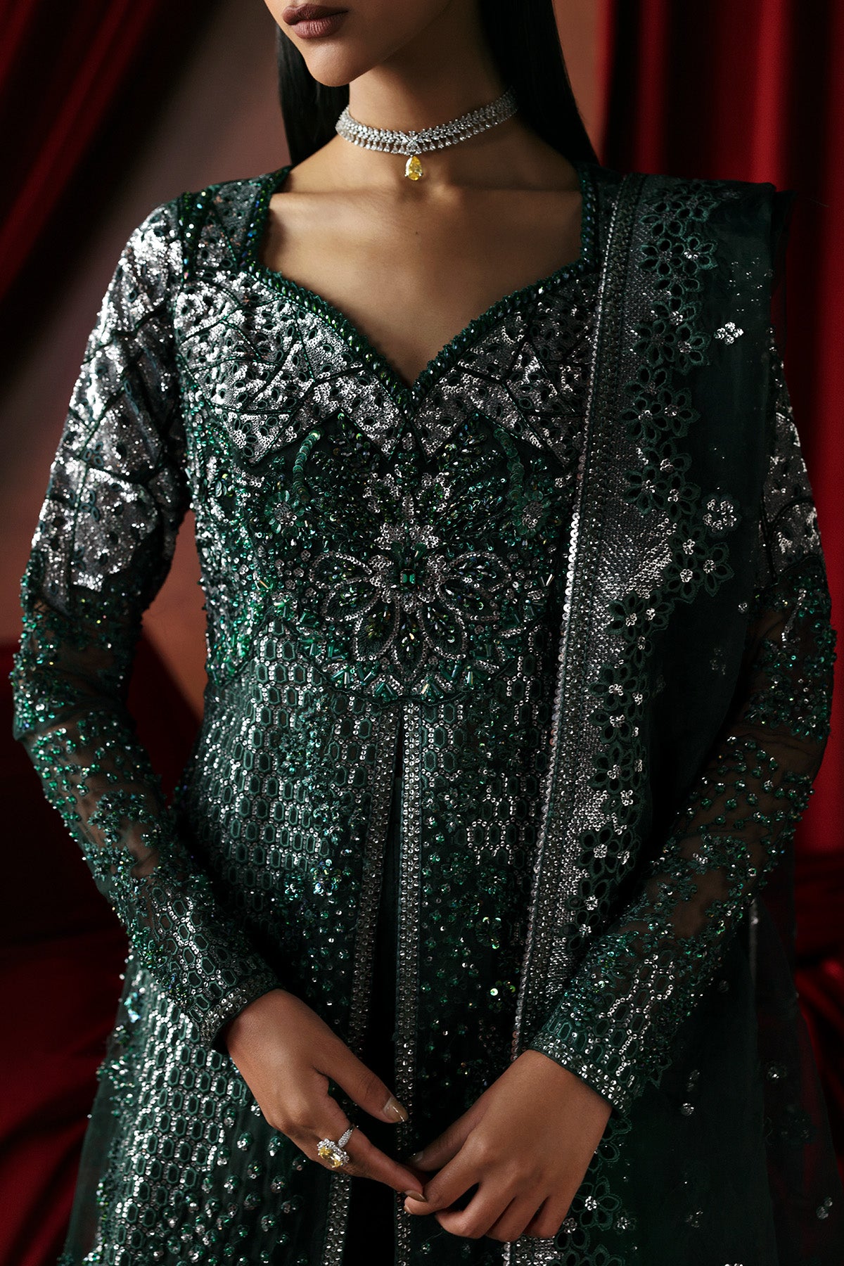 Hierophant by Afrozeh – Pakistani wedding guest emerald outfit
