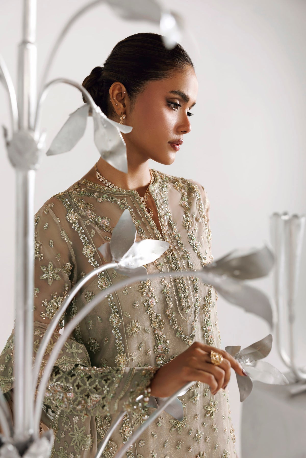 Akbar Aslam Samara hand-embellished organza front