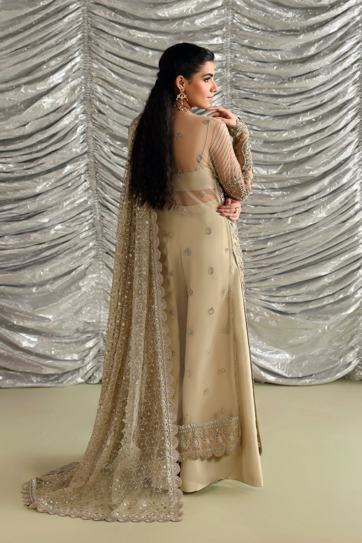 Akbar Aslam Roshanara embellished net sleeves close-up