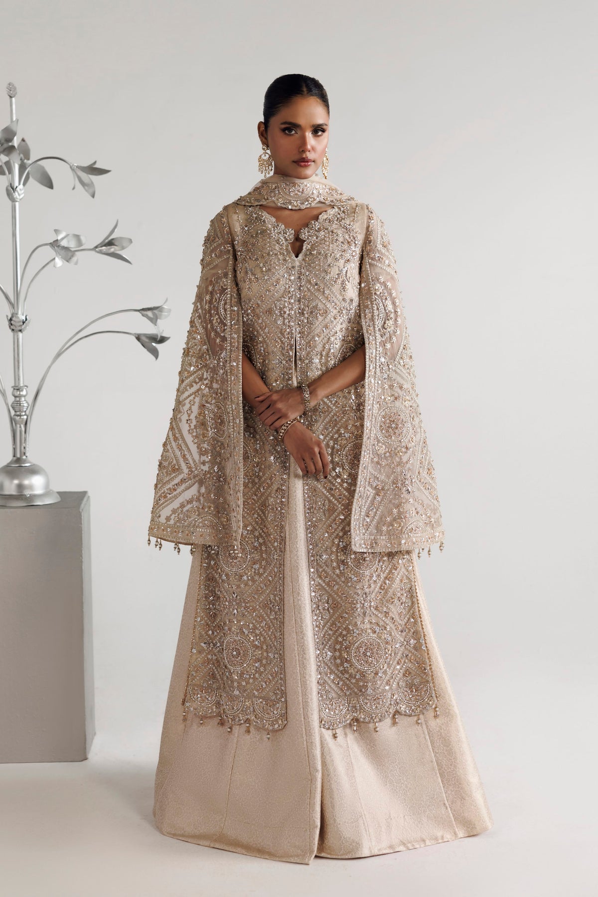 Akbar Aslam Reina hand-embellished organza Pakistani formal with sharara