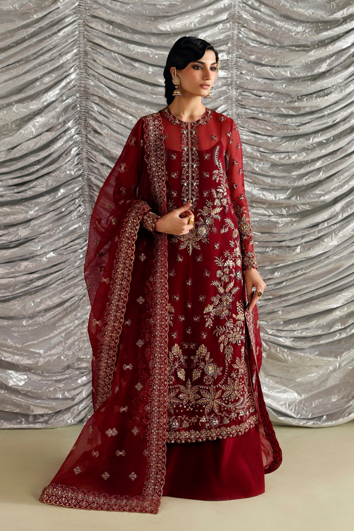 Akbar Aslam Dilafroz hand-embellished organza shirt with raw silk trouser