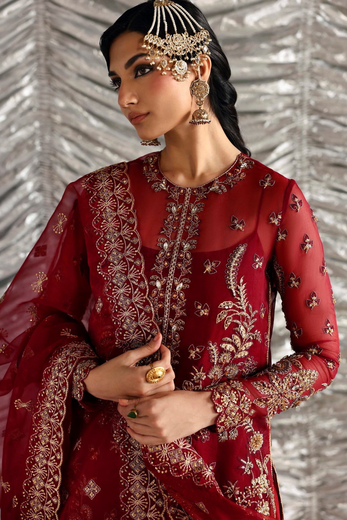 Akbar Aslam Dilafroz embellished organza front border detail