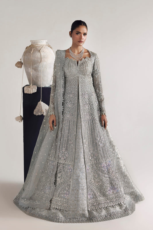 Akbar Aslam Veyra embellished organza shirt with jamawar lehenga
