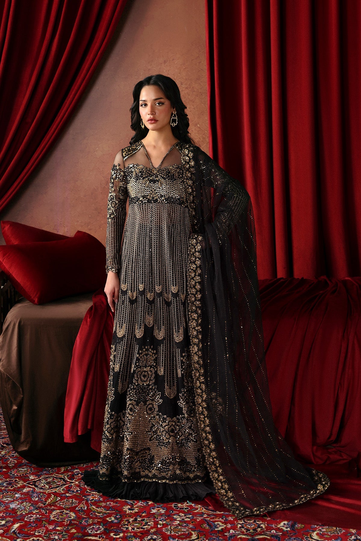 Afrozeh Chariot black embellished net gown