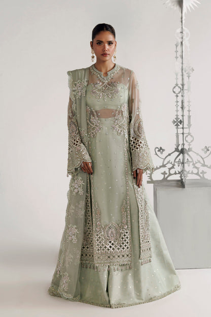 Akbar Aslam Zaria hand-embellished organza panels with raw silk sharara