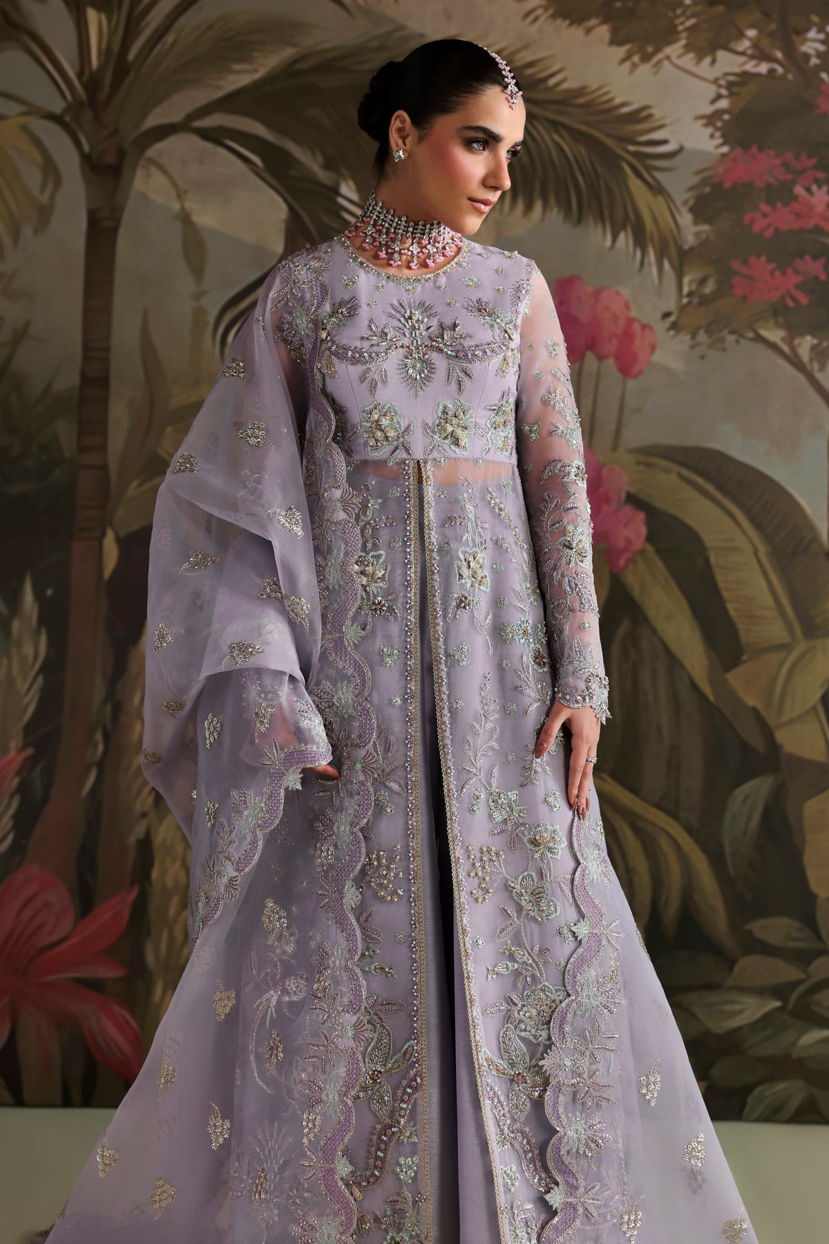 Akbar Aslam Zareen embellished organza side panels detail
