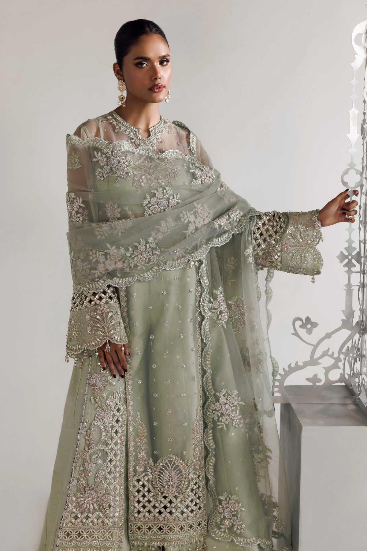 Akbar Aslam Zaria raw silk sharara with organza border