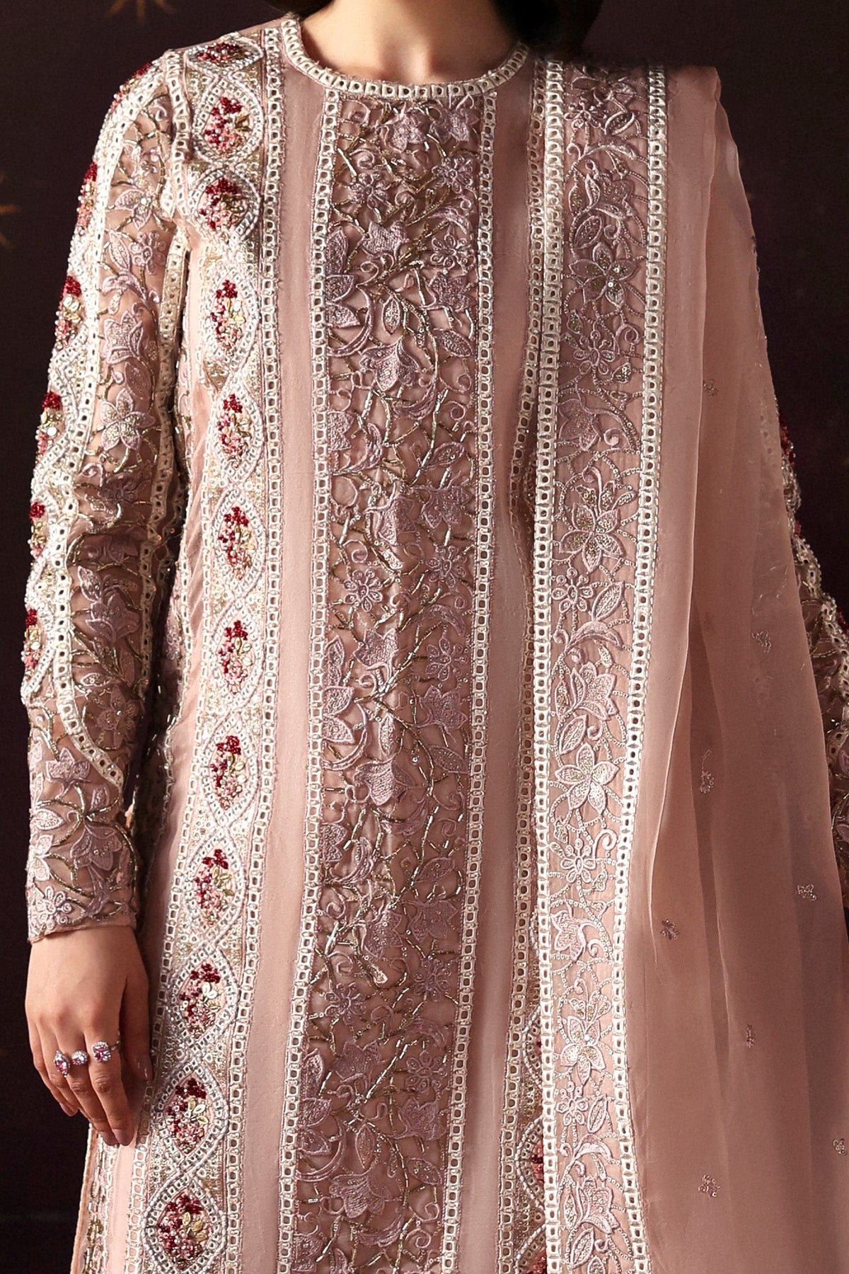 Hermit by Afrozeh – Pakistani wedding guest outfit in blush pink