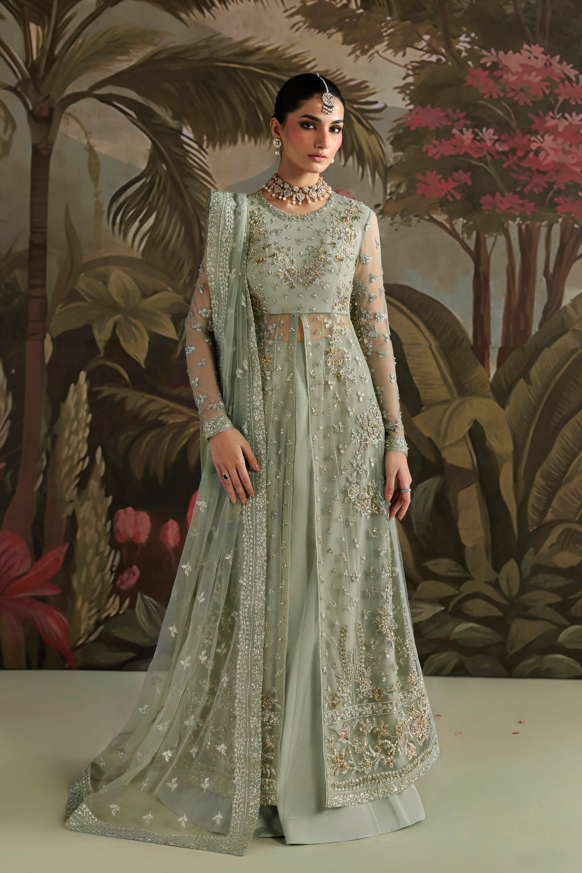 Akbar Aslam Zohal hand-embellished net shirt with raw silk trouser