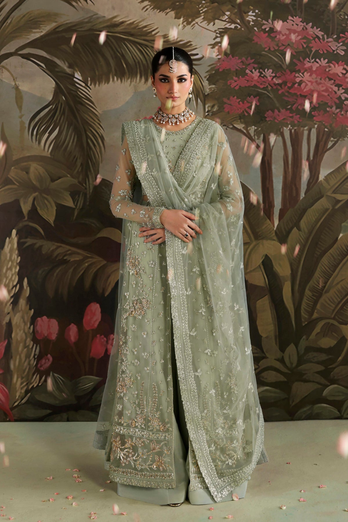 Akbar Aslam Zohal side view of embroidered net shirt