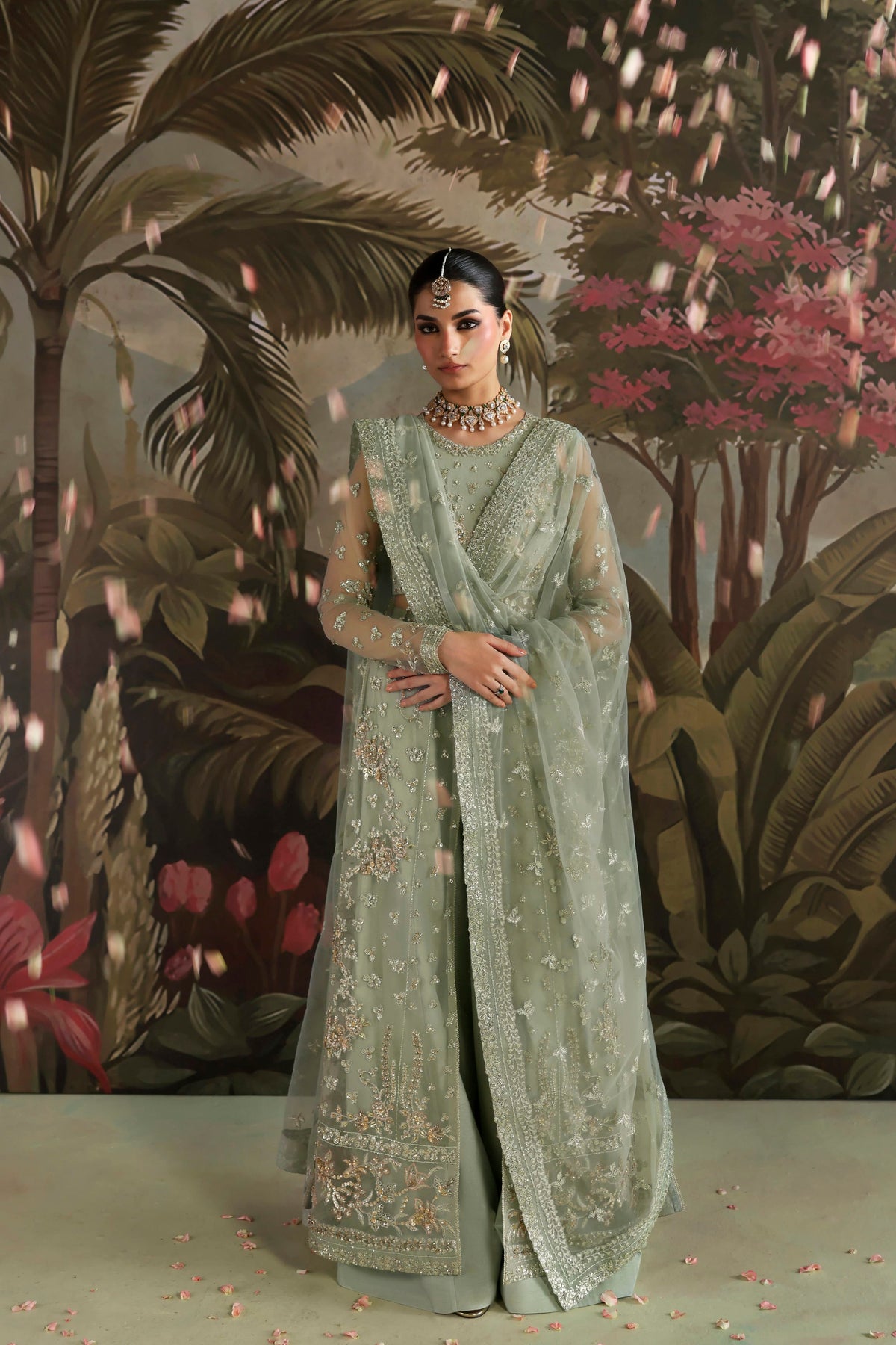 Akbar Aslam Zohal embroidered net sleeves close-up