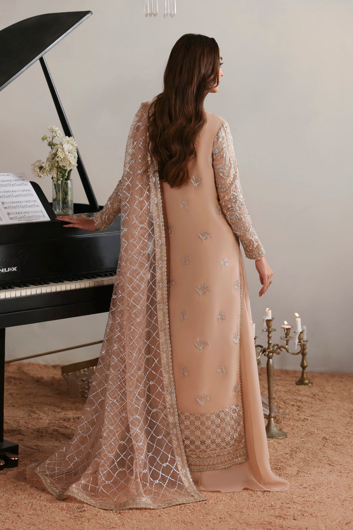 Akbar Aslam Elodie embroidered chiffon sleeves close-up