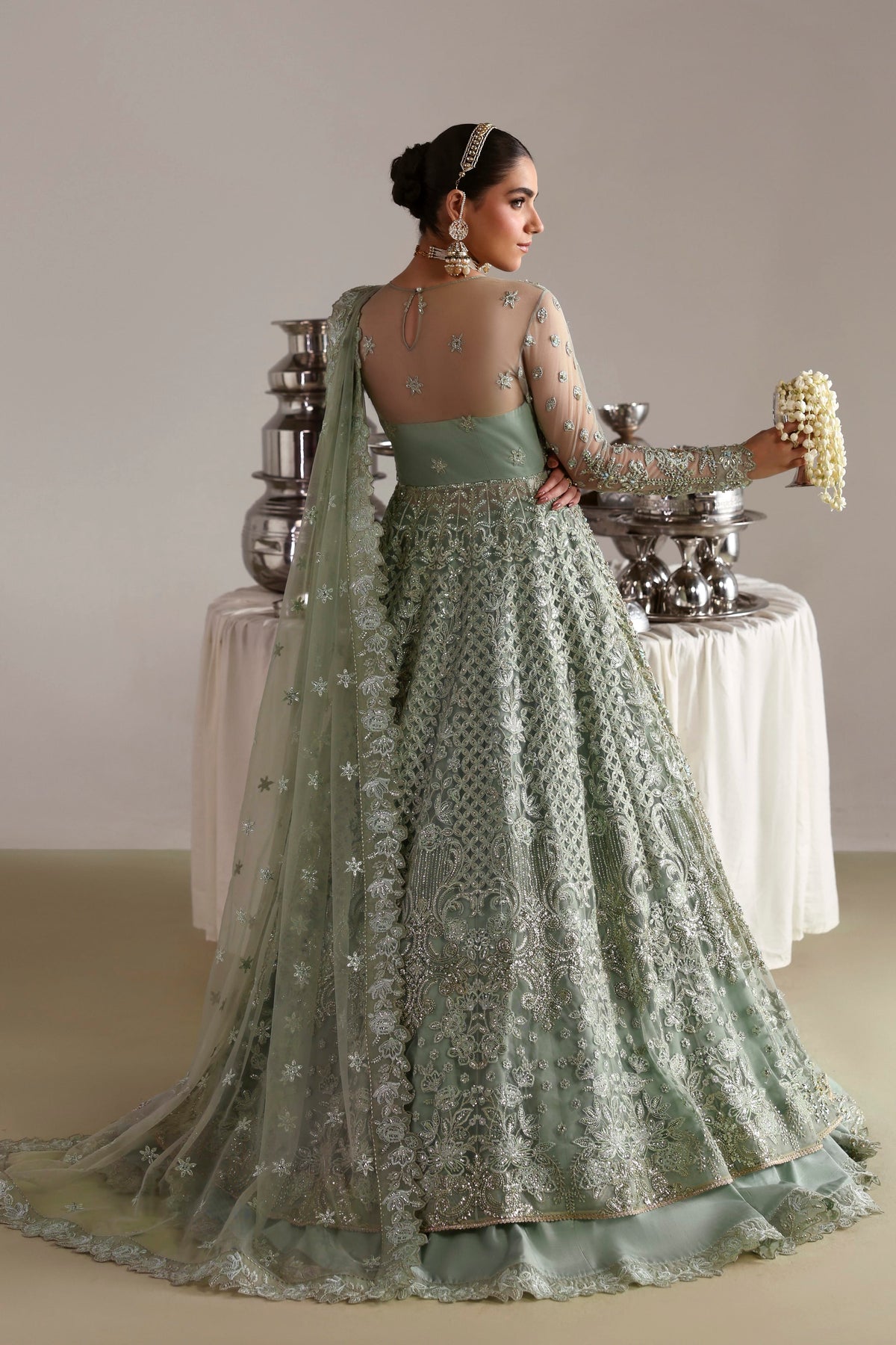 Akbar Aslam Mahsima six-panel net lehenga side view