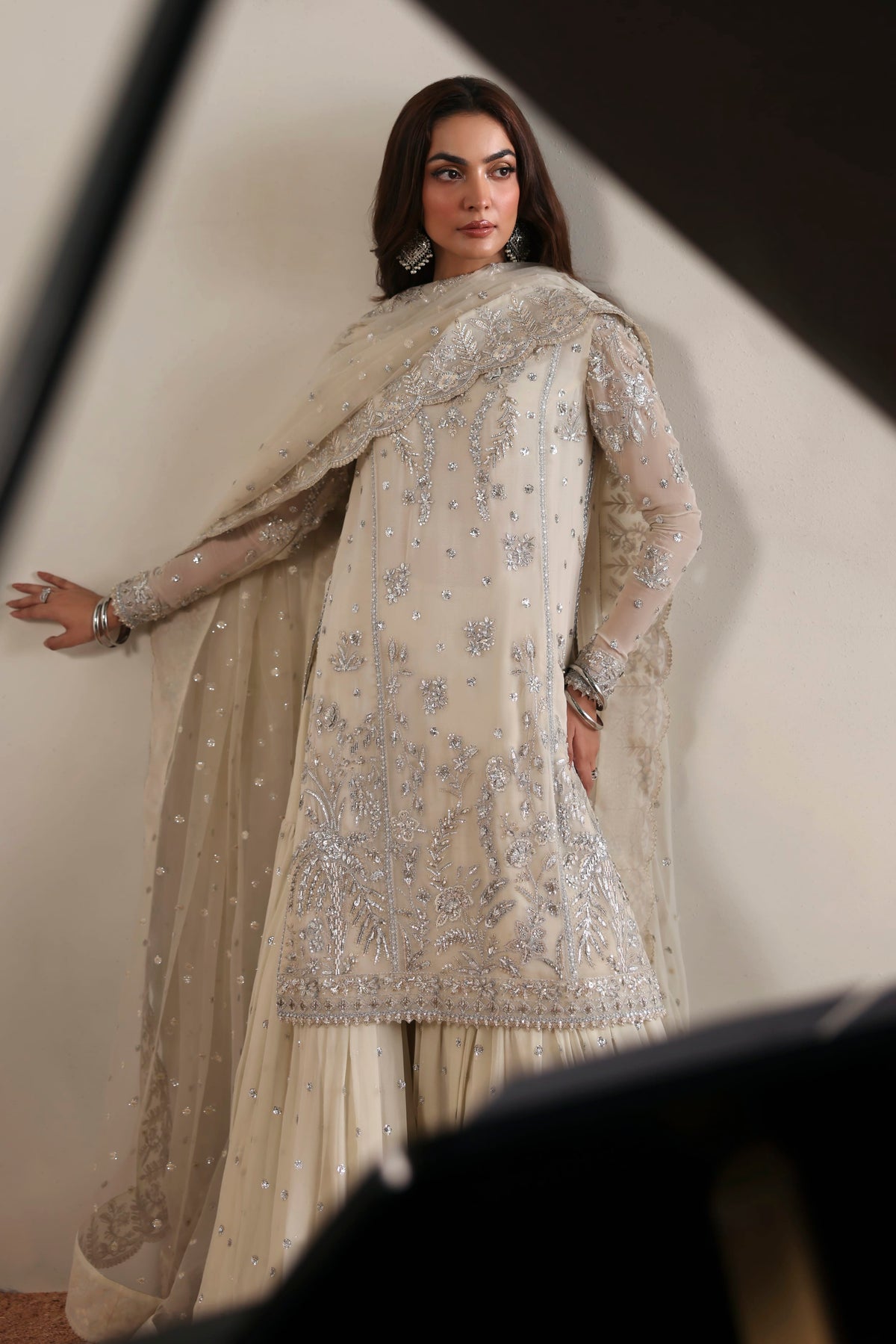 Akbar Aslam Estelle embroidered chiffon gharara detail