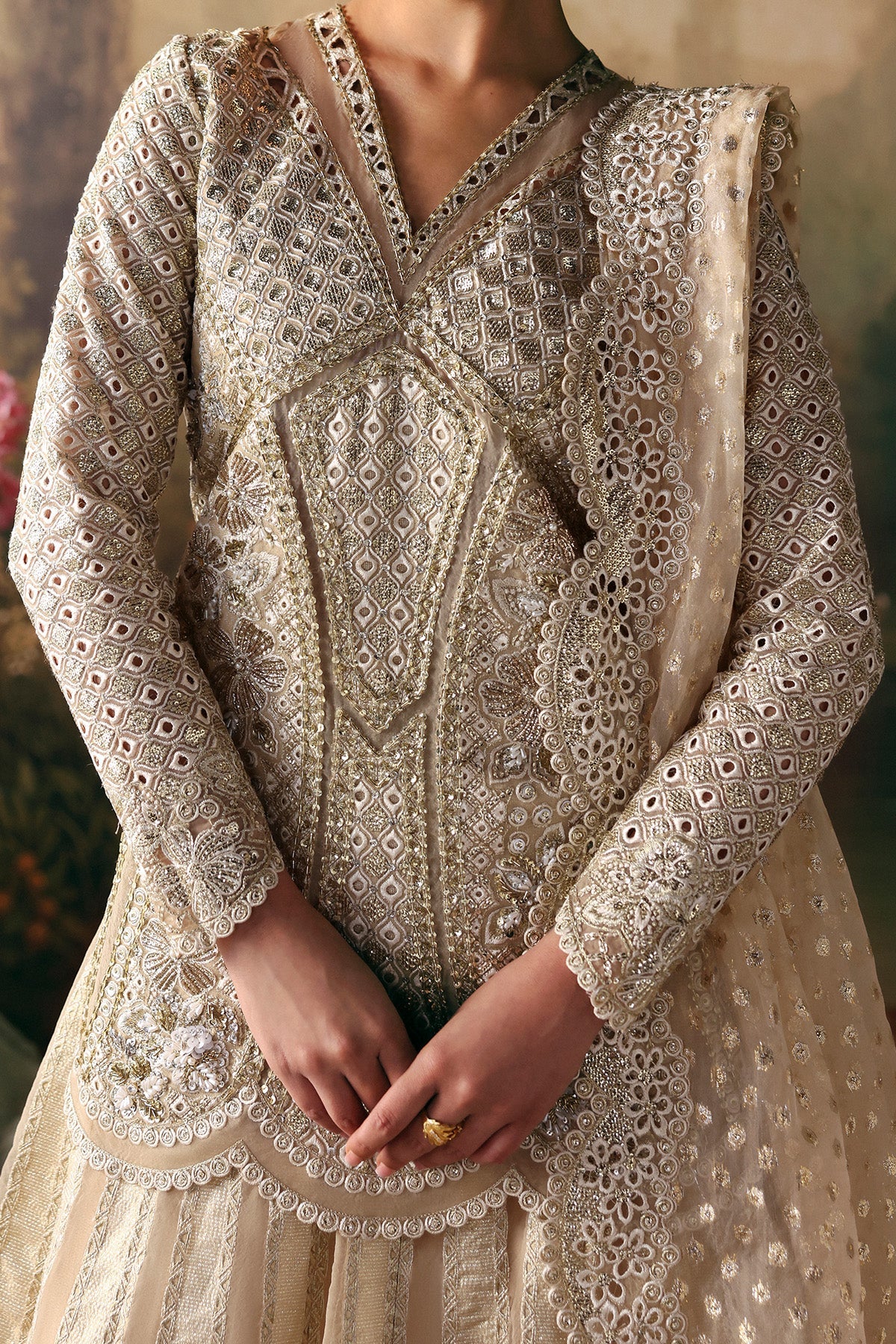 Emperor by Afrozeh – Pakistani wedding guest golden sharara outfit