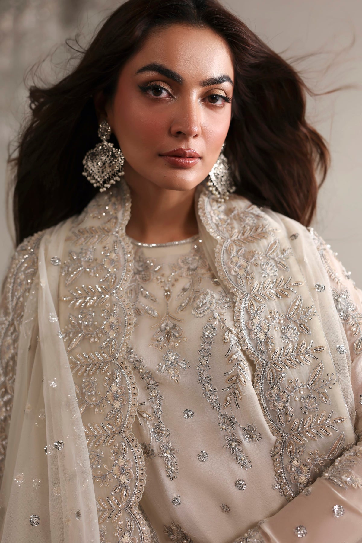 Akbar Aslam Estelle embroidered net dupatta with organza border