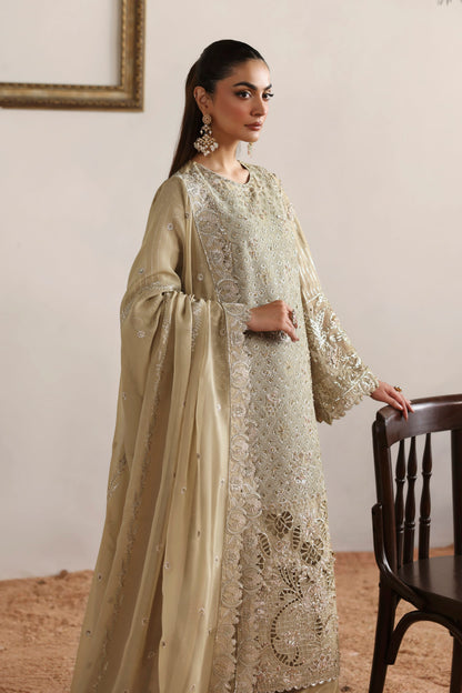 Akbar Aslam Evora side view of embellished chiffon panels
