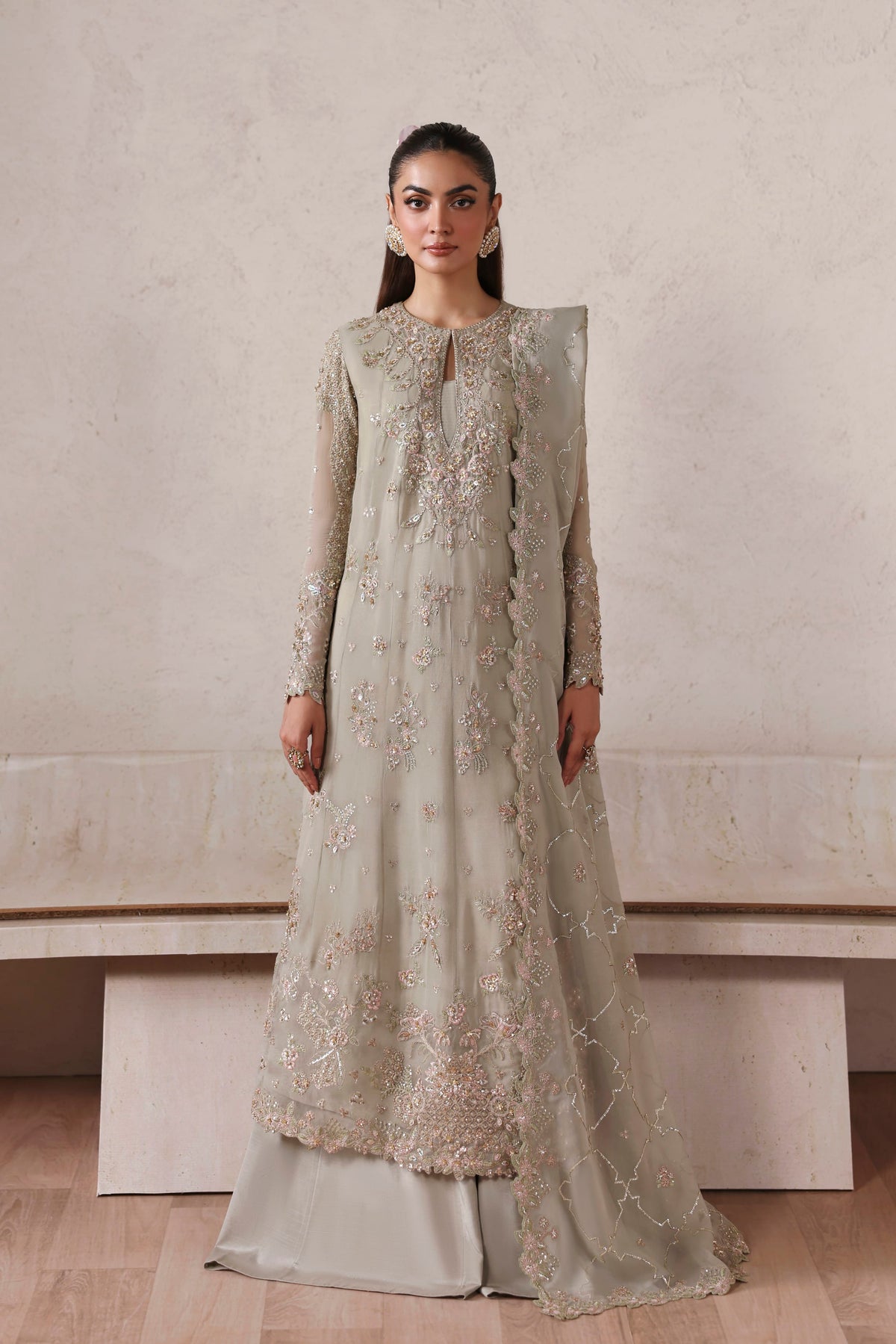 Akbar Aslam Celestia panelled hand-embellished chiffon kameez