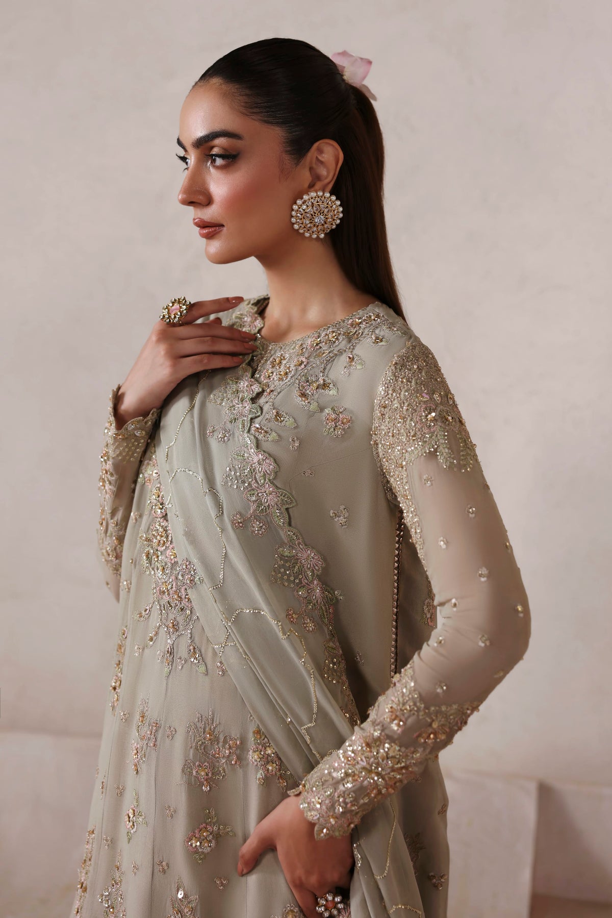 Celestia by Akbar Aslam – Pakistani wedding guest chiffon suit