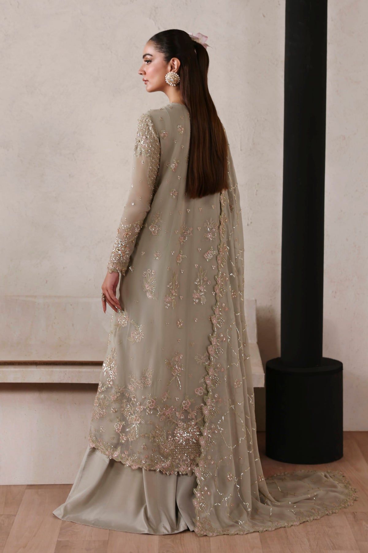 Akbar Aslam Celestia side view of panelled chiffon shirt