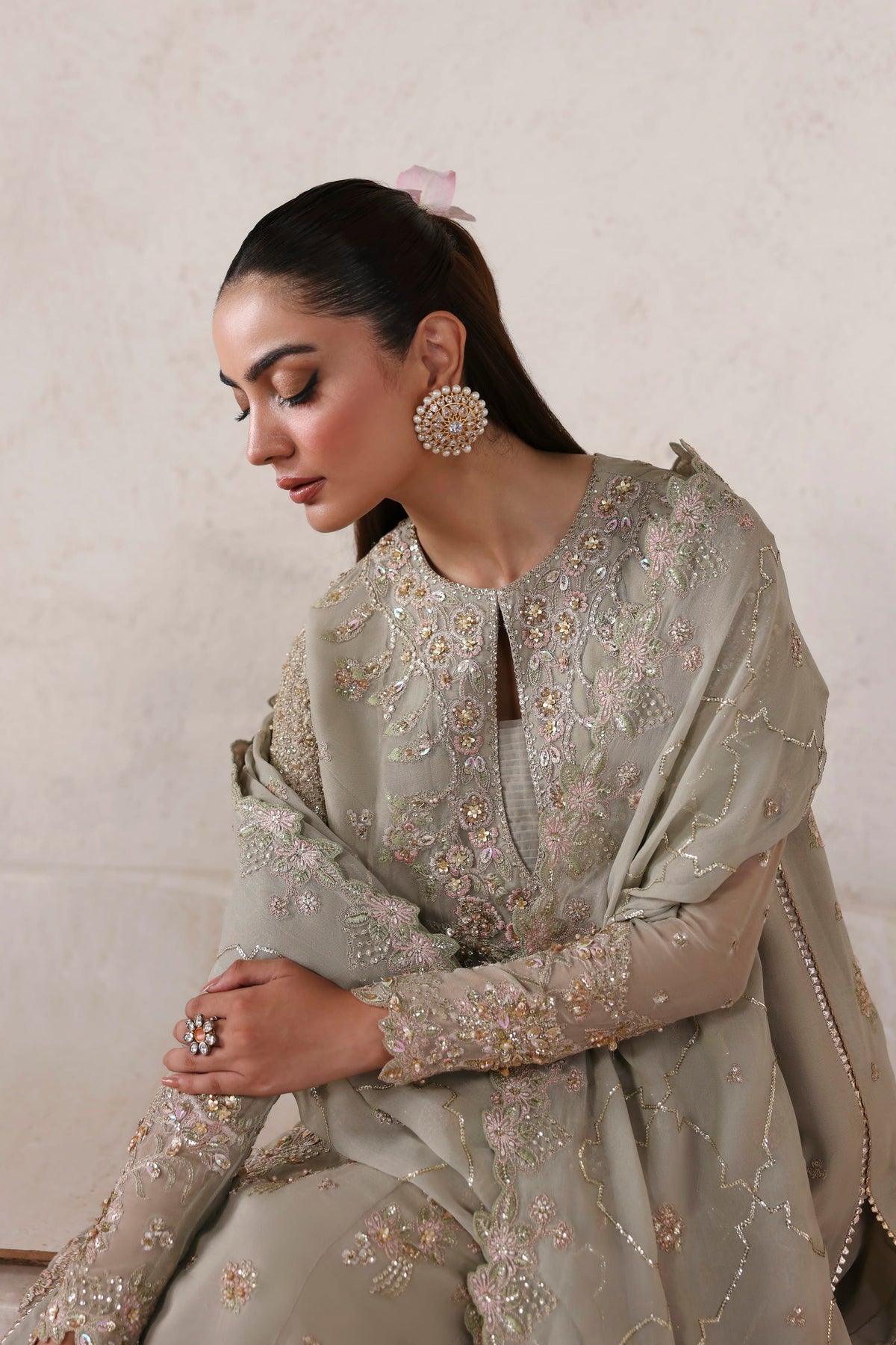 Akbar Aslam Celestia embroidered chiffon dupatta with organza border