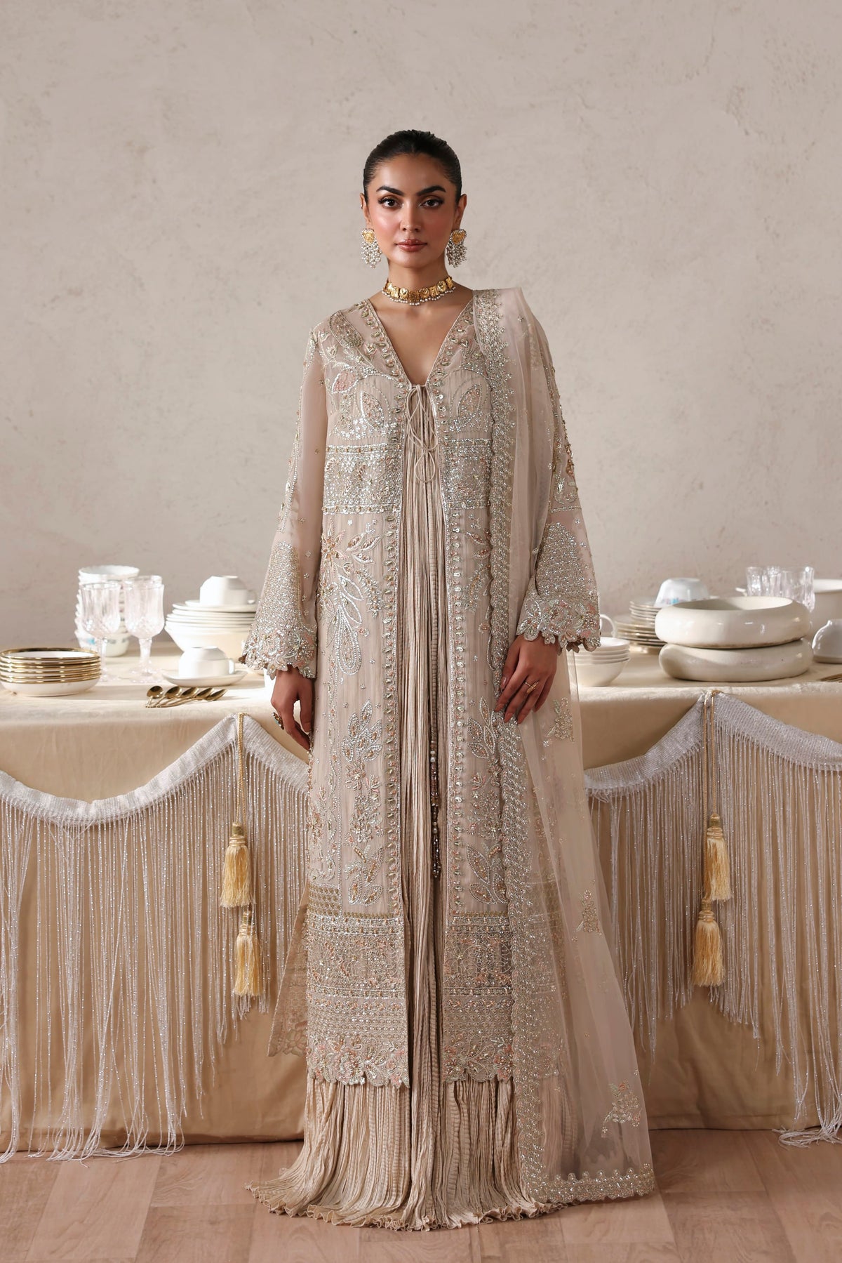 Akbar Aslam Marceline hand-embellished chiffon kameez with trouser