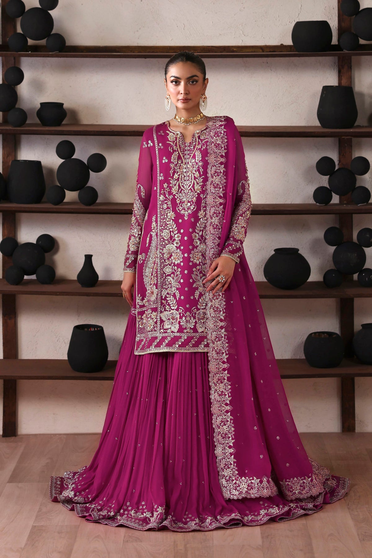 Akbar Aslam Rosalie hand-embellished chiffon kameez with gharara