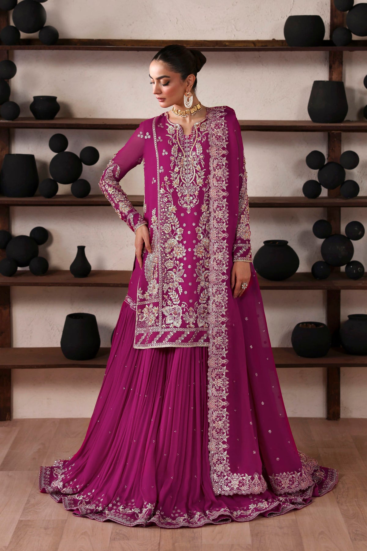 Akbar Aslam Rosalie embellished chiffon panels detail
