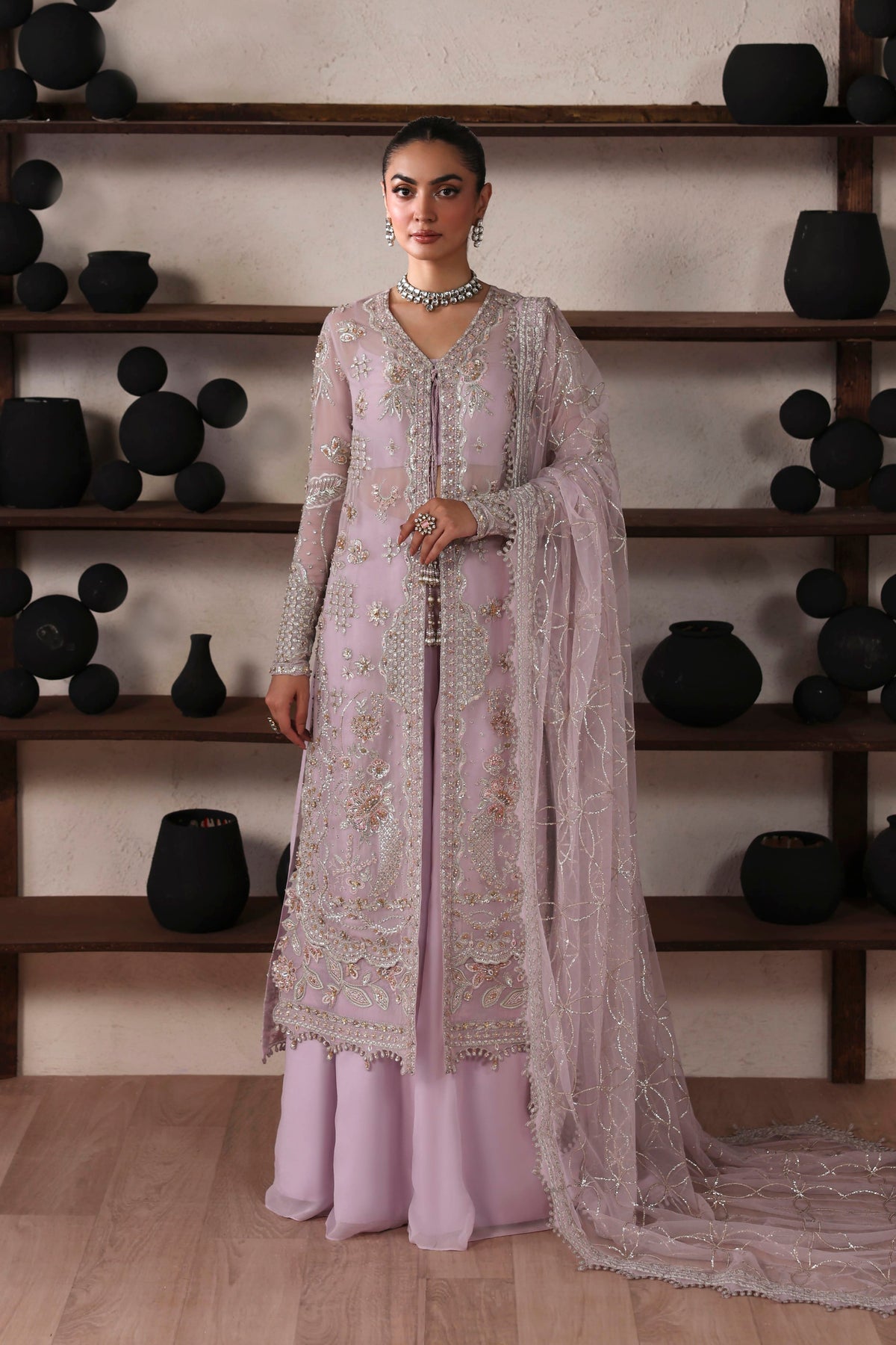 Akbar Aslam Camille hand-embellished chiffon shirt with sharara