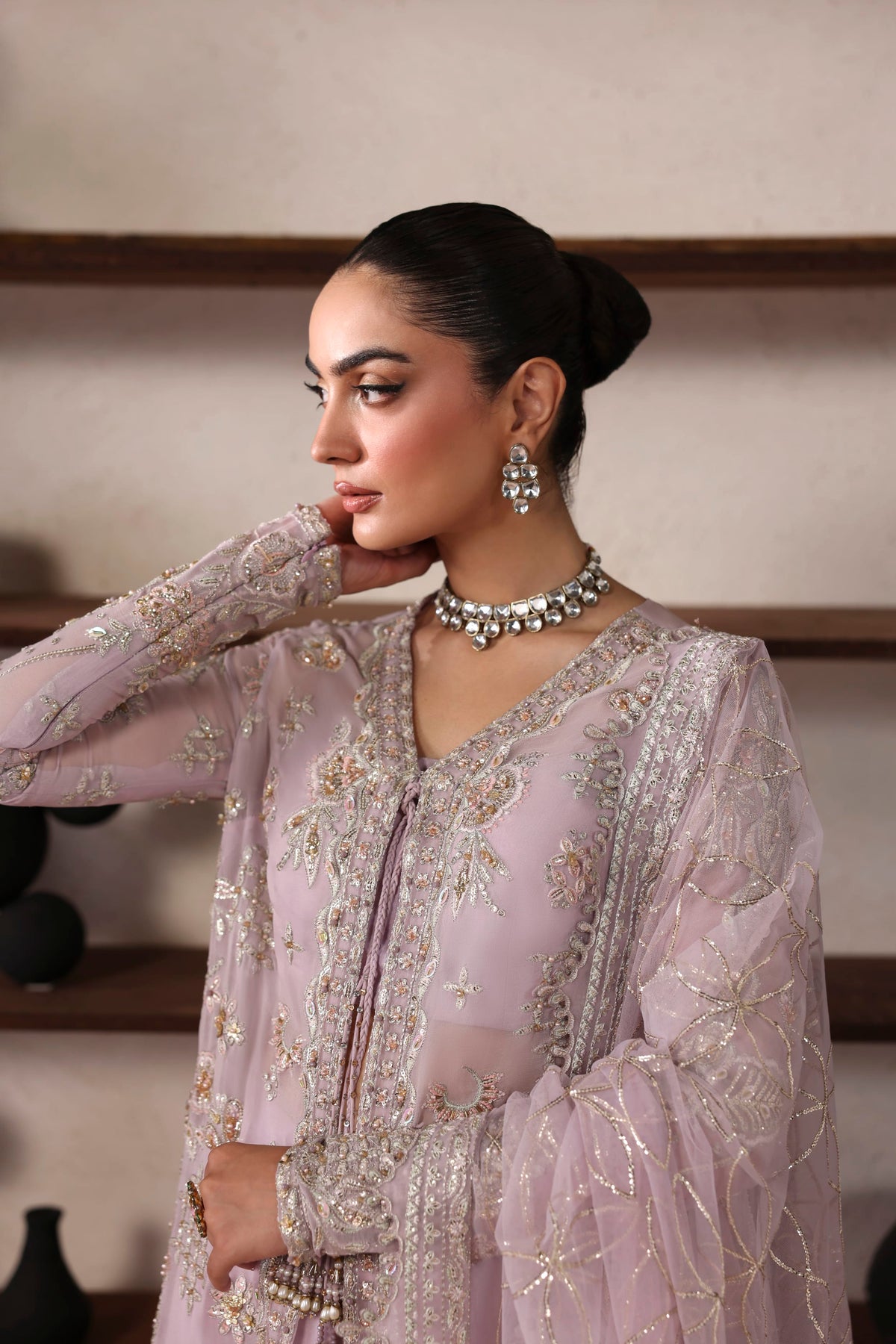 Akbar Aslam Camille embellished organza chaak border detail