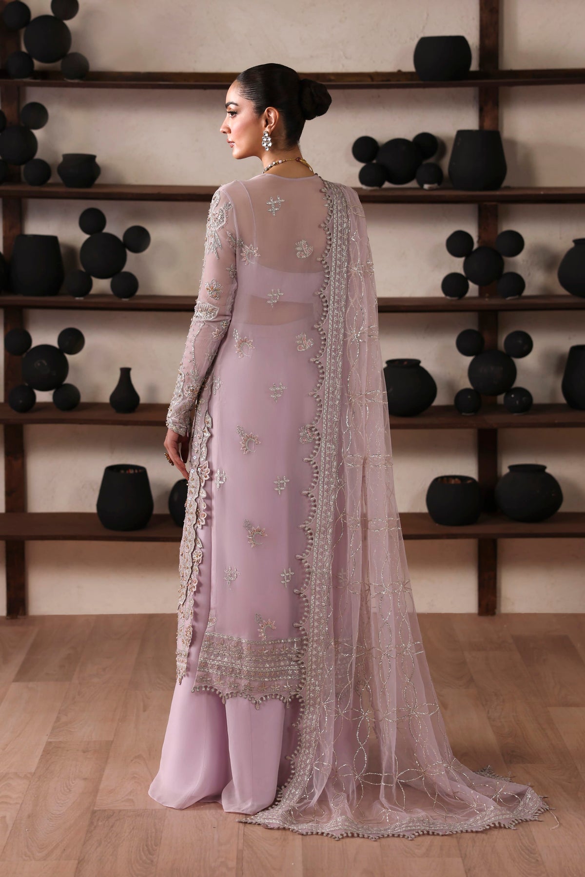 Akbar Aslam Camille embroidered chiffon sleeves close-up