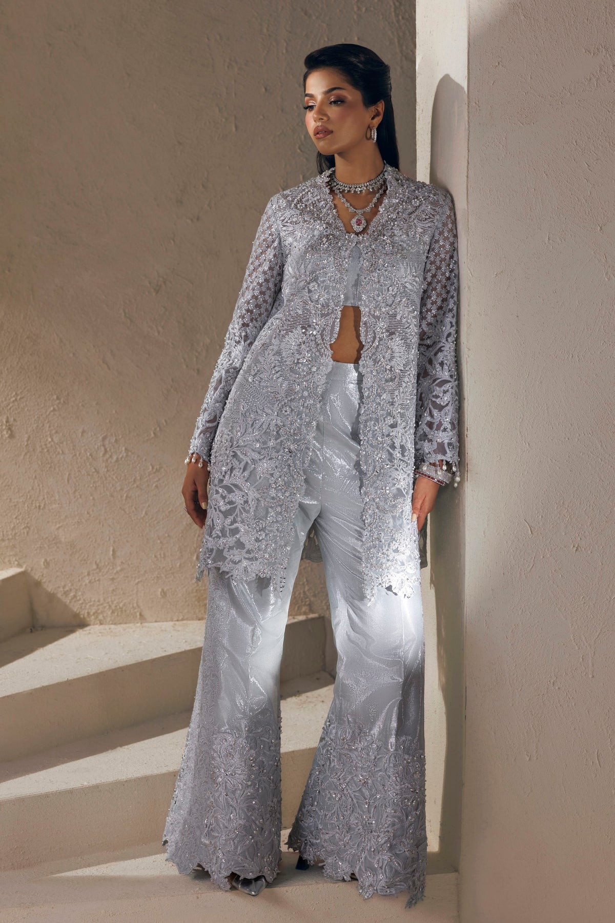 Akbar Aslam Desiree flared lama silk trousers