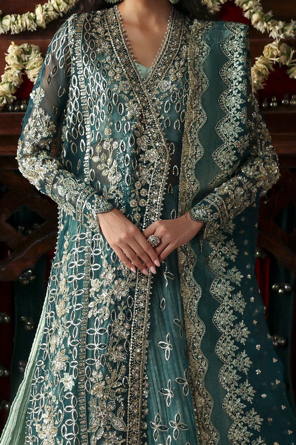 Suhan by Afrozeh – Pakistani wedding guest outfit in teal green