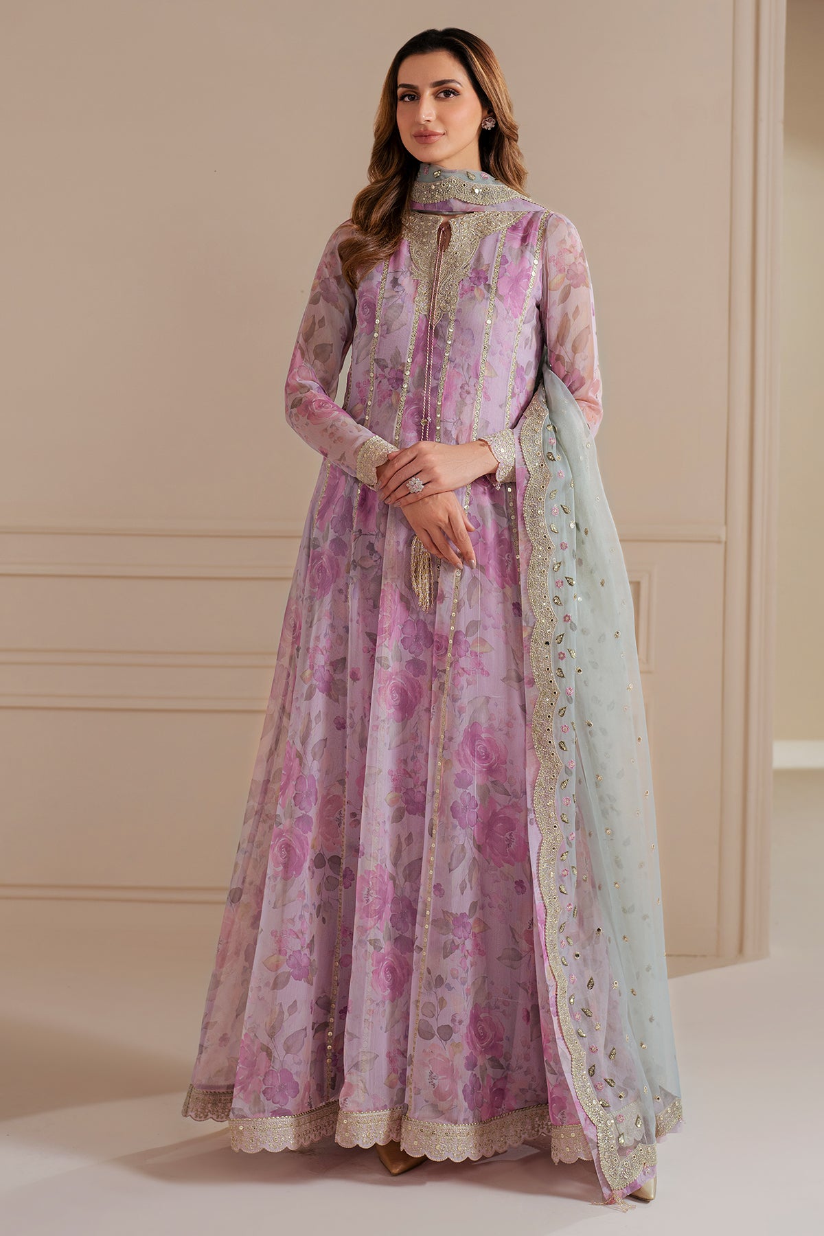 Jazmin UC-3071 printed chiffon formal with organza dupatta