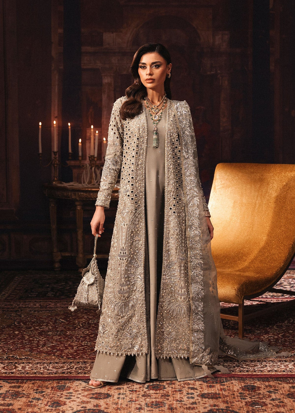 Sardinia Sage Smoke sage green tassel silk pishwas