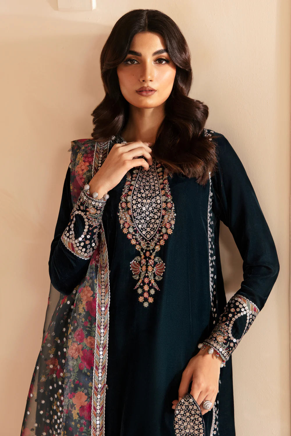 Shop JAZMIN Velvet Formal VF-2021 at Raz Ruya! Huge discounts on luxury Pakistani designer wear. Fast delivery to UK, USA & Canada. End-of-Year & New Year Sale!