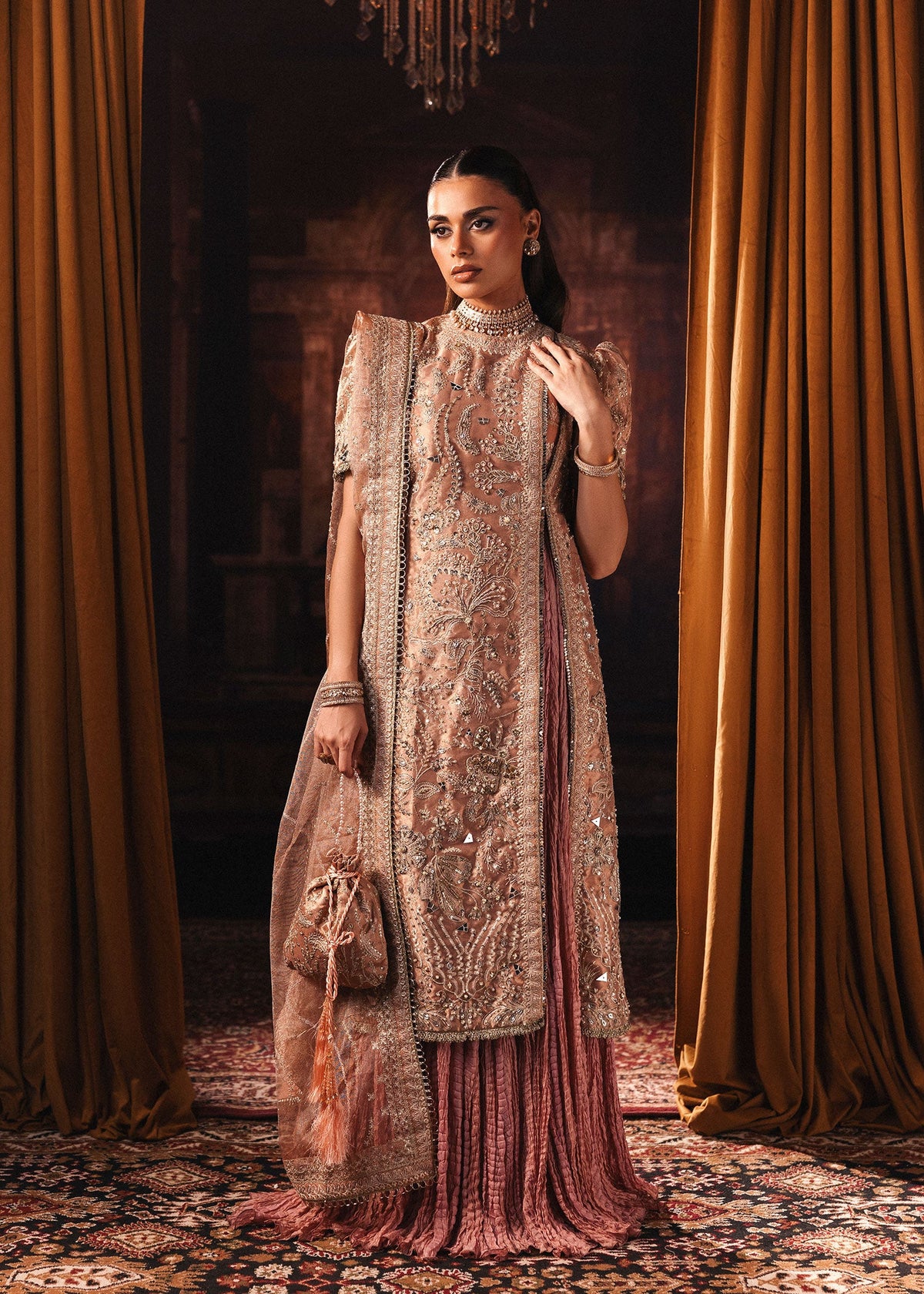 Sardinia Rose Reign peach gold zari tissue formal