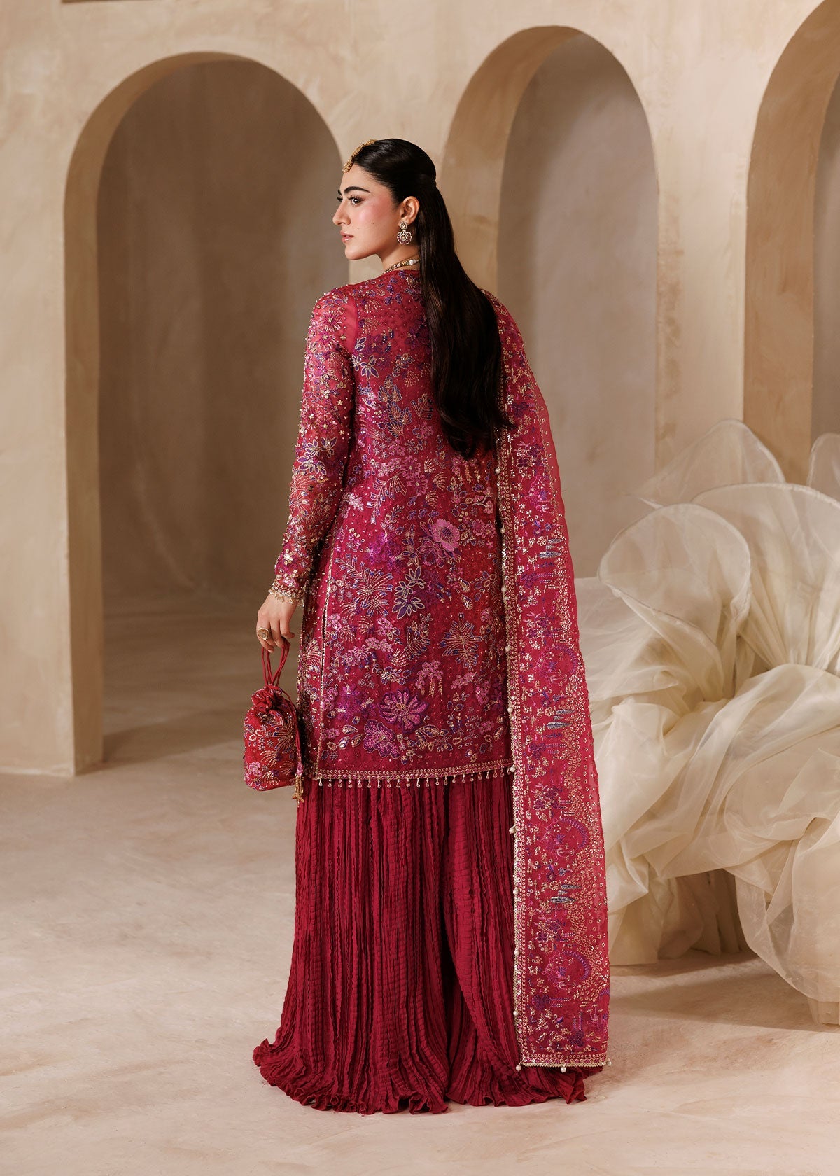Rosannia by Sardinia – handwork embroidered magenta organza shirt