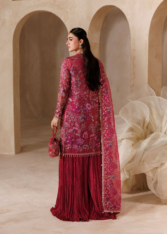 Rosannia by Sardinia – handwork embroidered magenta organza shirt
