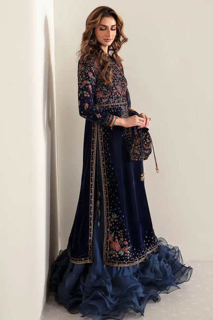 Rich velvet formal dress with intricate embroidery, chiffon dupatta, and silk trouser. A timeless outfit blending elegance, comfort, and sophistication.