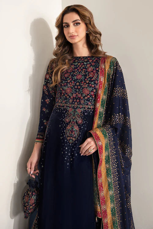 Rich velvet formal dress with intricate embroidery, chiffon dupatta, and silk trouser. A timeless outfit blending elegance, comfort, and sophistication.