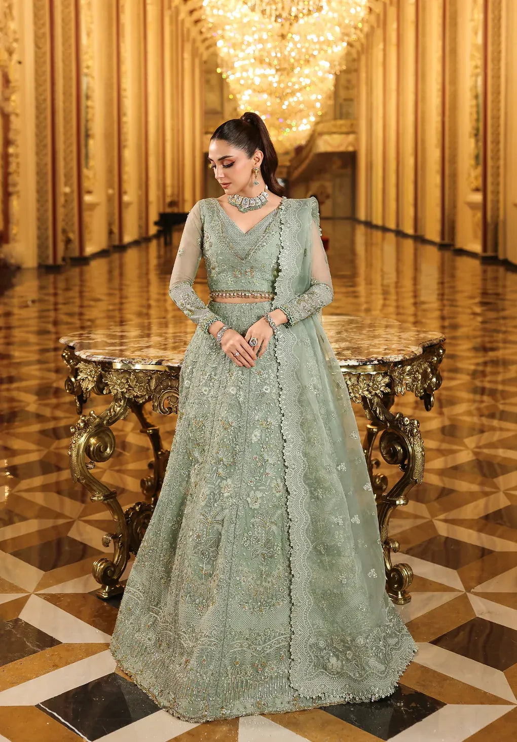 Lime Light by Elaf Stardom ’25 features hand-embroidered organza panels, elegant dupatta, and raw silk inner — perfect for festive gatherings and formal occasions.