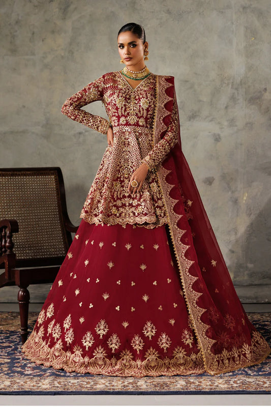 Stunning organza embroidered lehenga dress with hand embellished front, sleeves & panels. Includes dupatta, kalliyan and 8 yards inner fabric.