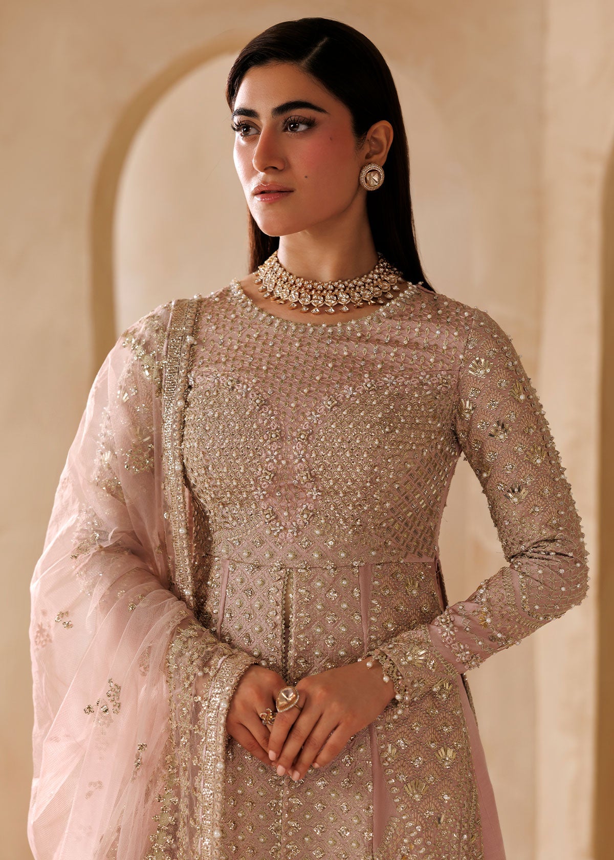 Sardinia Elara with embroidered net dupatta and raw silk lehenga