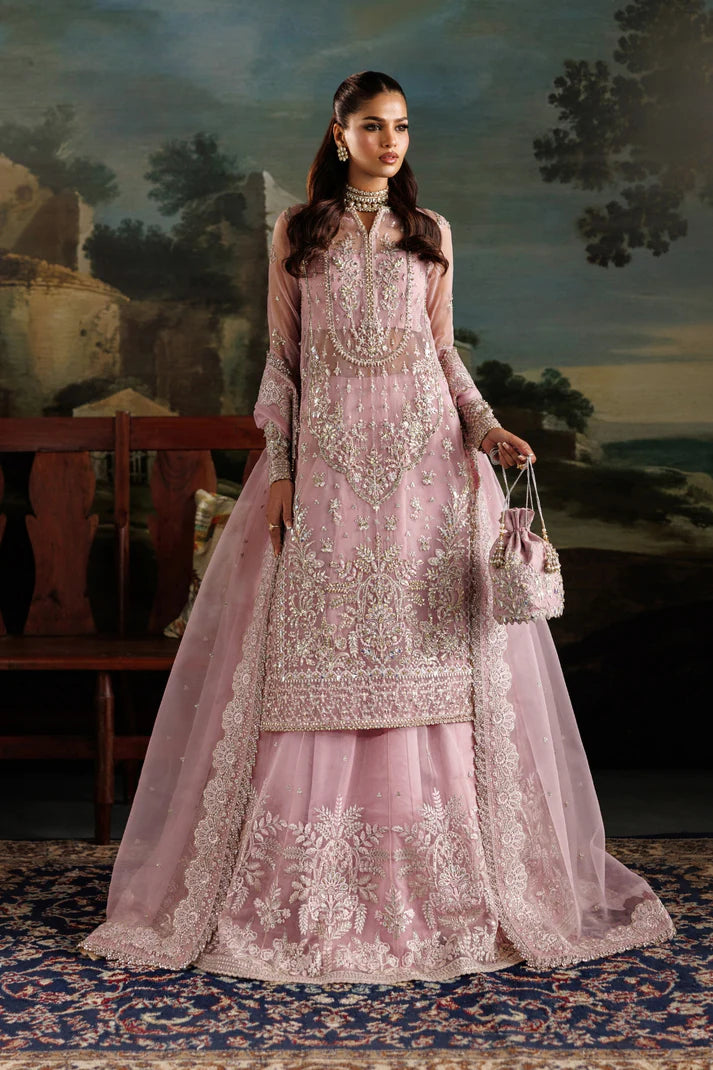 Luxury organza embroidered lehenga dress with hand embellished front, sleeves & 12 panels. Includes embroidered dupatta and 8 yards inner fabric.