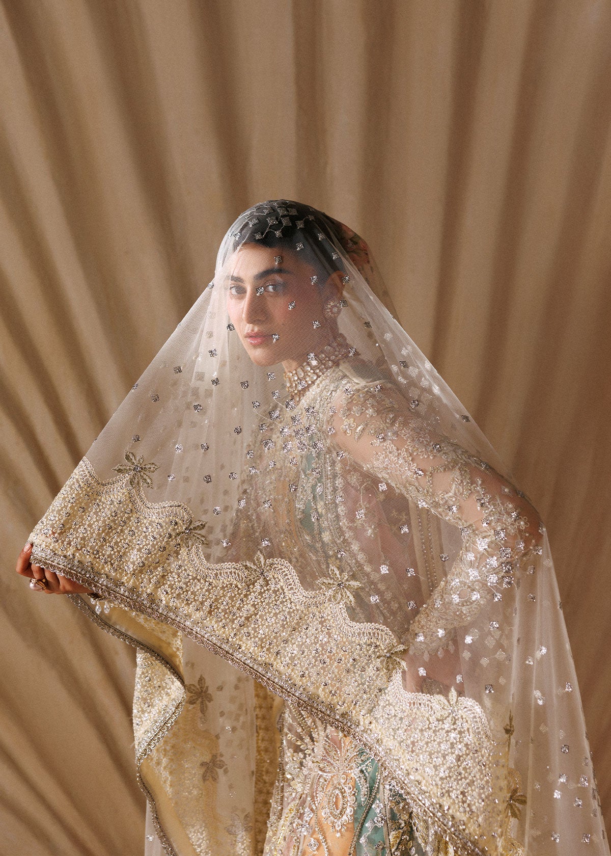 Sardinia Sorena with embroidered net dupatta and raw silk trouser