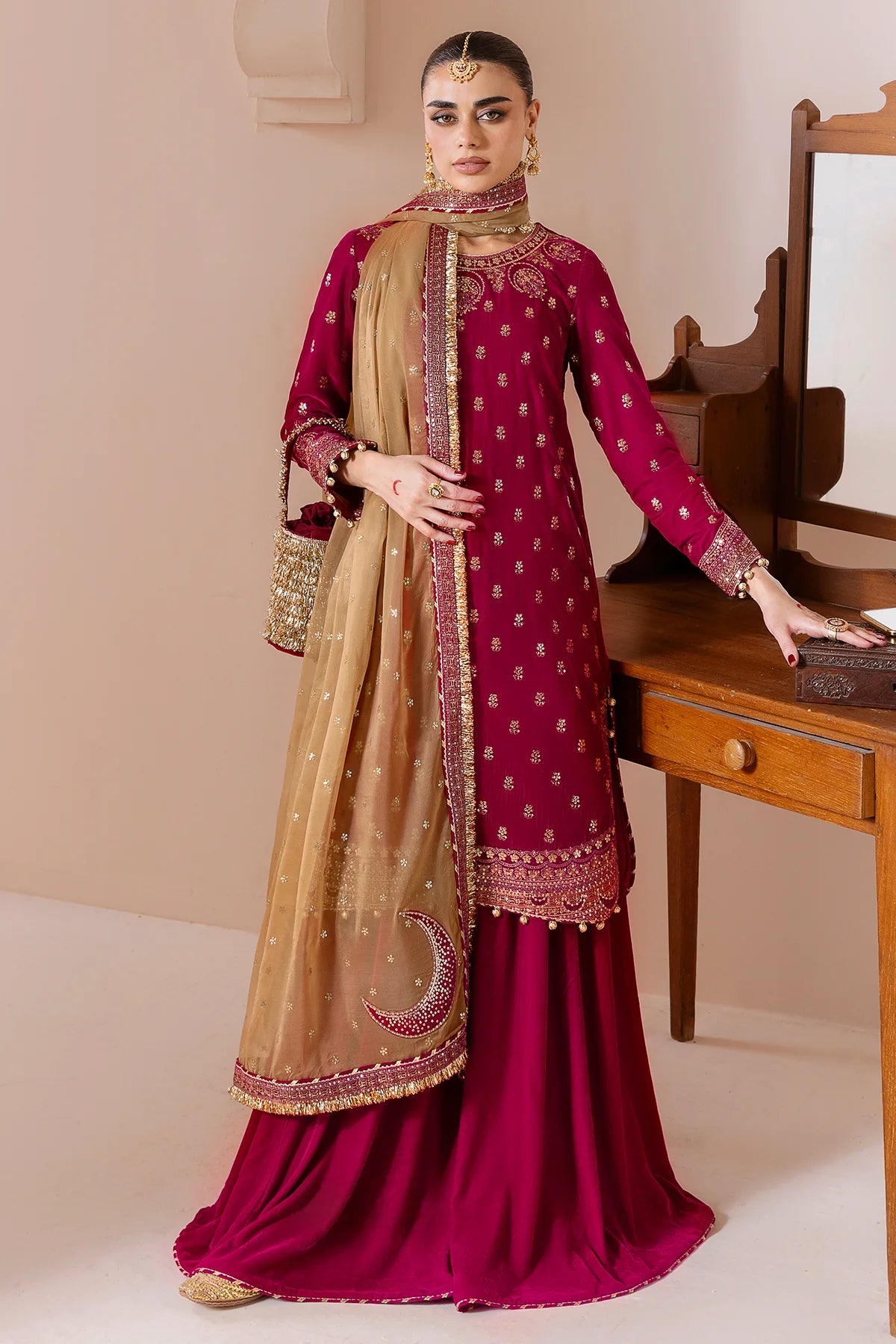 Refined velvet suit CVF D-11 with rich embroidery, organza dupatta & velvet bottom. A luxurious formal look with comfort & sophistication. Shop now!
