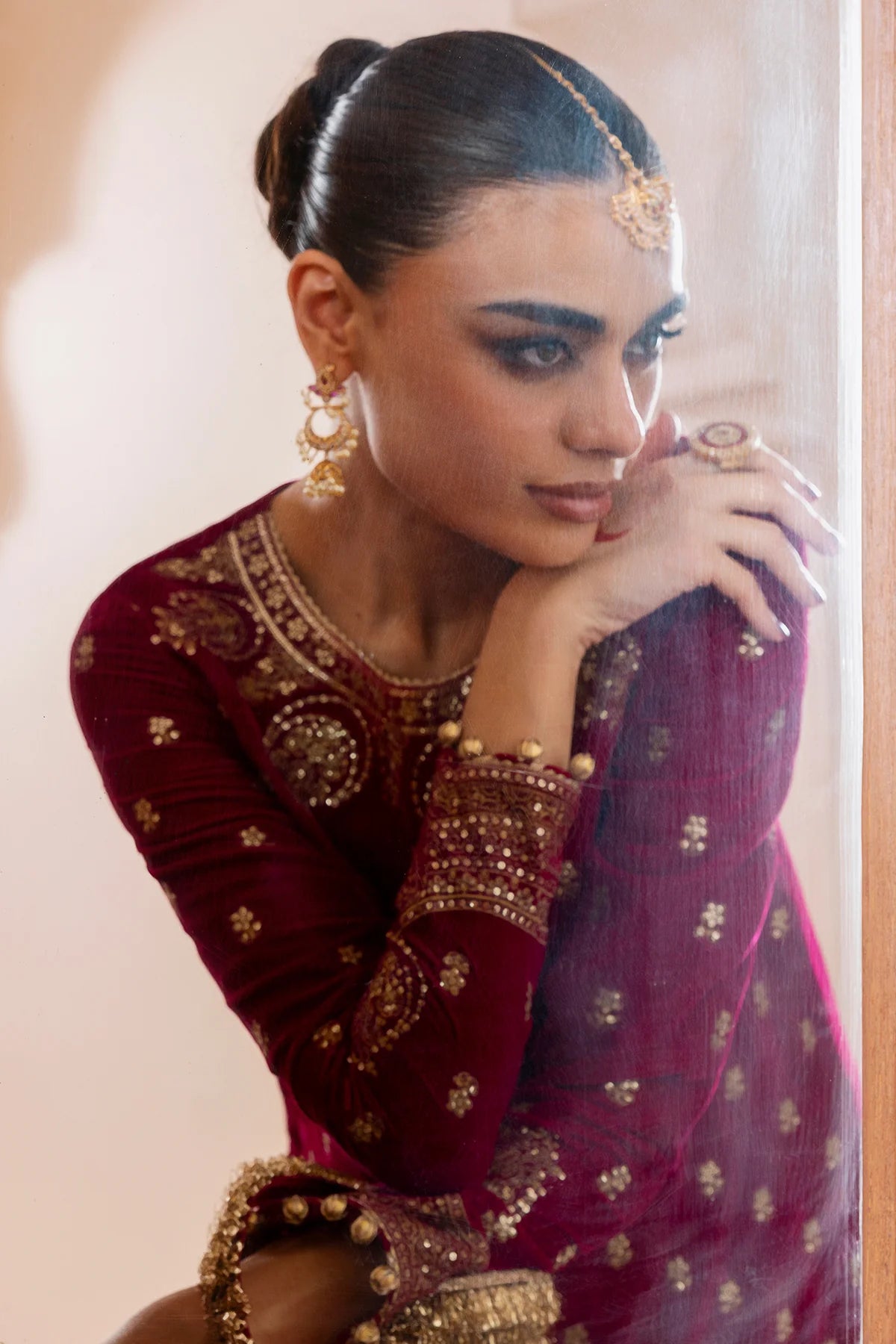 Refined velvet suit CVF D-11 with rich embroidery, organza dupatta & velvet bottom. A luxurious formal look with comfort & sophistication. Shop now!