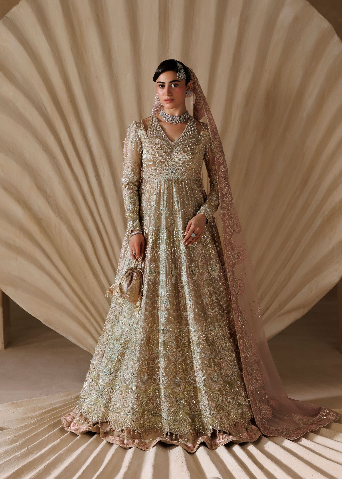 Regalia by Sardinia – handwork embroidered rose gold tissue shirt